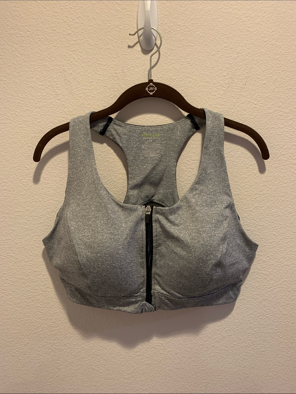 tek gear Heather Grey Front-Zip Racerback Sports Bra
